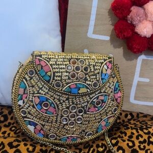 Elegant Gold and Multicolor Crossbody Bag/Clutch